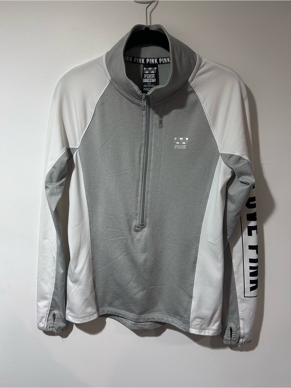 PINK Victoria's Secret Light Gray & White Half-Zip Pullover